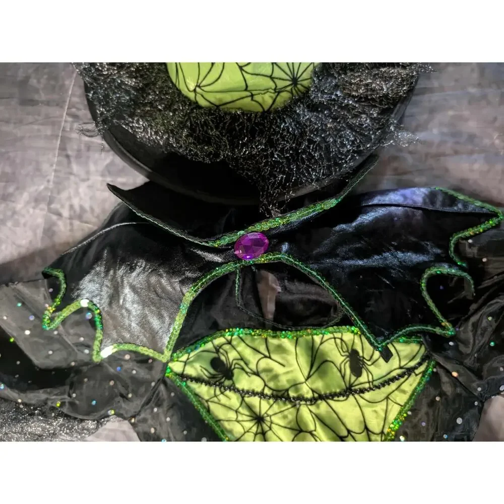 Magical Green Halloween 2 Piece Witch Costume Spiders Girls Size 7-8 Teetot